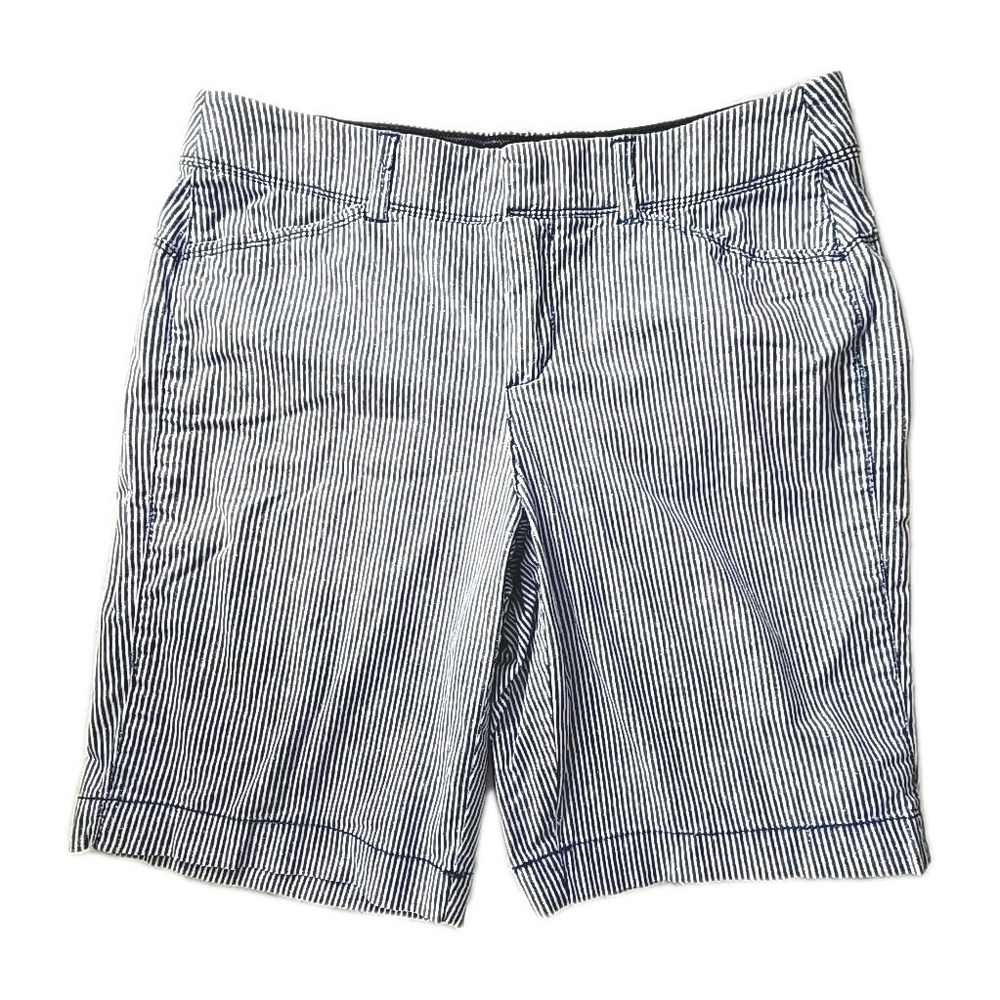 Intro‎ by Jonathan Ross Women's Stretch Petite 8 Comfort Waist Blue Seersucker